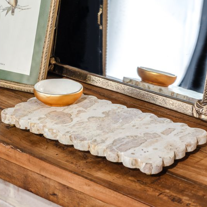 Leopard Marble Raised Tray, Feathered Farmhouse