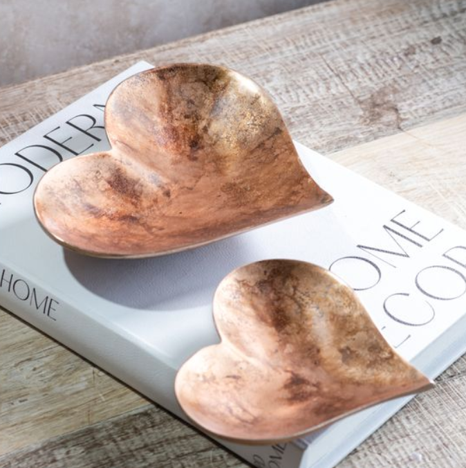 Antique Copper Heart Trays, Feathered Farmhouse