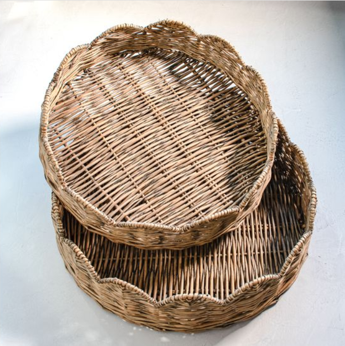 Grey Wash Willow Round Trays, Feathered Farmhouse