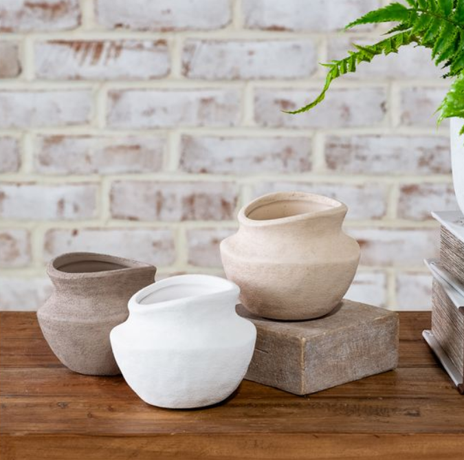 Wide Mouth Earth Vase, Feathered Farmhouse