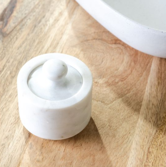 White Marble Pinch Pot, Feathered Farmhouse