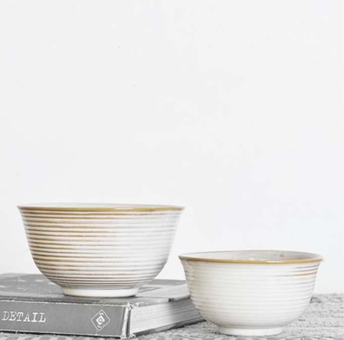 White Stripe Bowls, Feathered Farmhouse