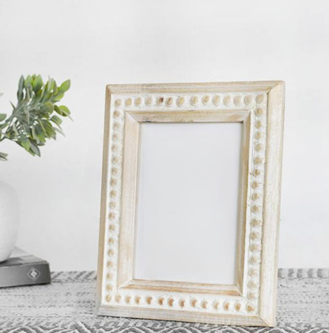 Wood Beaded Photo Frame, Feathered Farmhouse