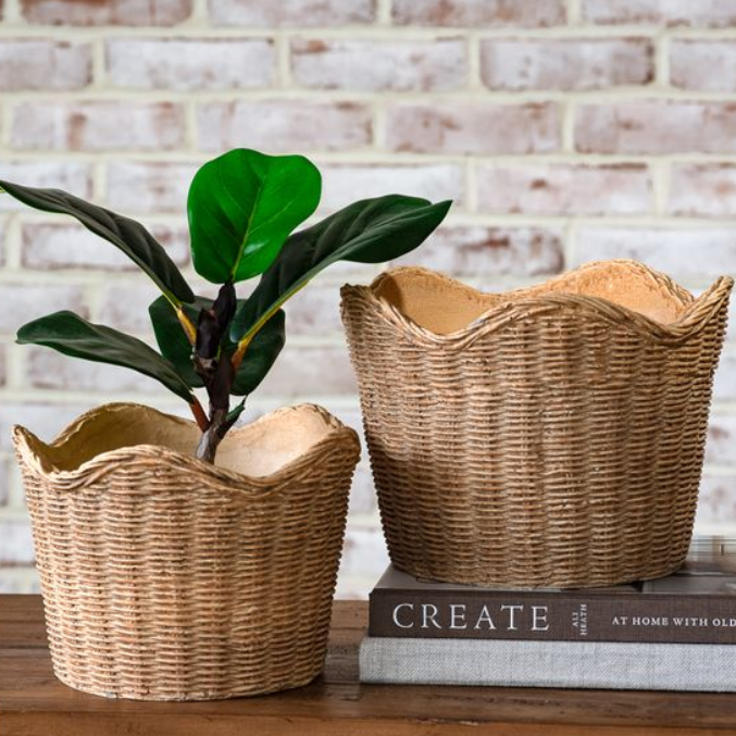 Basket Weave Cement Planter, Feathered Farmhouse