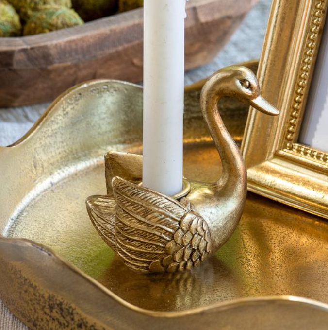 Antique Gold Swan Candle Holder, Feathered Farmhouse