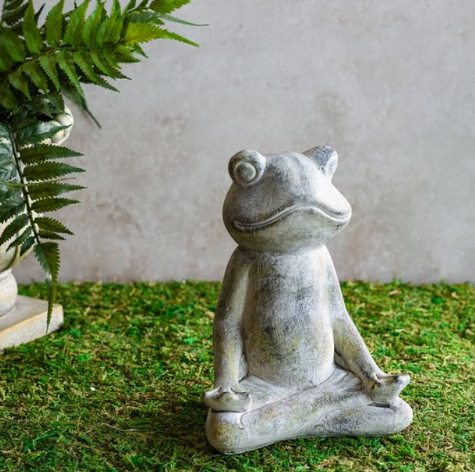 Namaste Frog Statue, Feathered Farmhouse