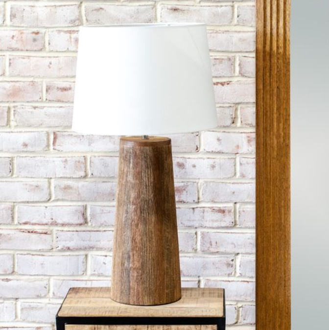 Natural Mango Wood Lamp, Feathered Farmhouse