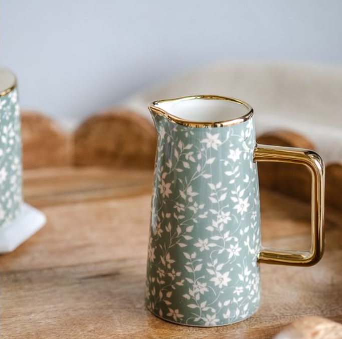 White Flower Pitcher, Feathered Farmhouse