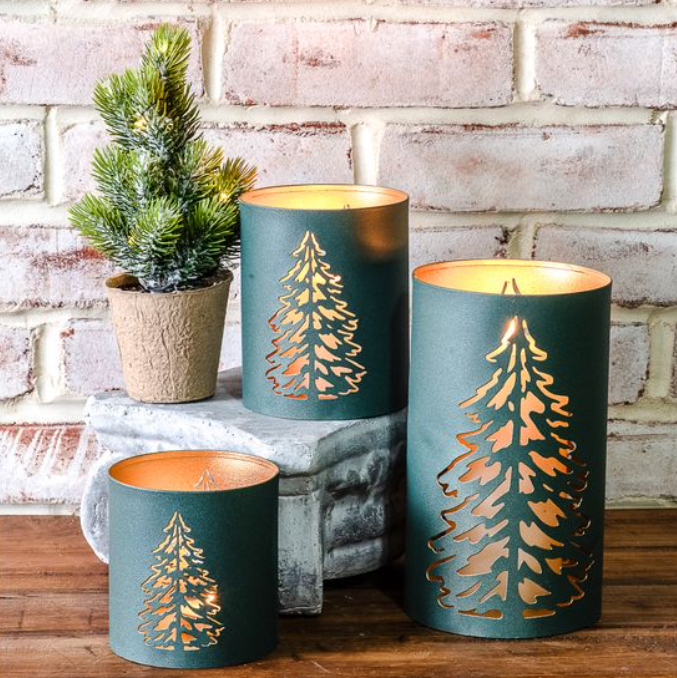 Green Holiday Tree Lantern, Feathered Farmhouse