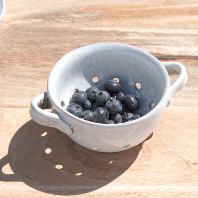 White Ceramic Mini Colander, Feathered Farmhouse