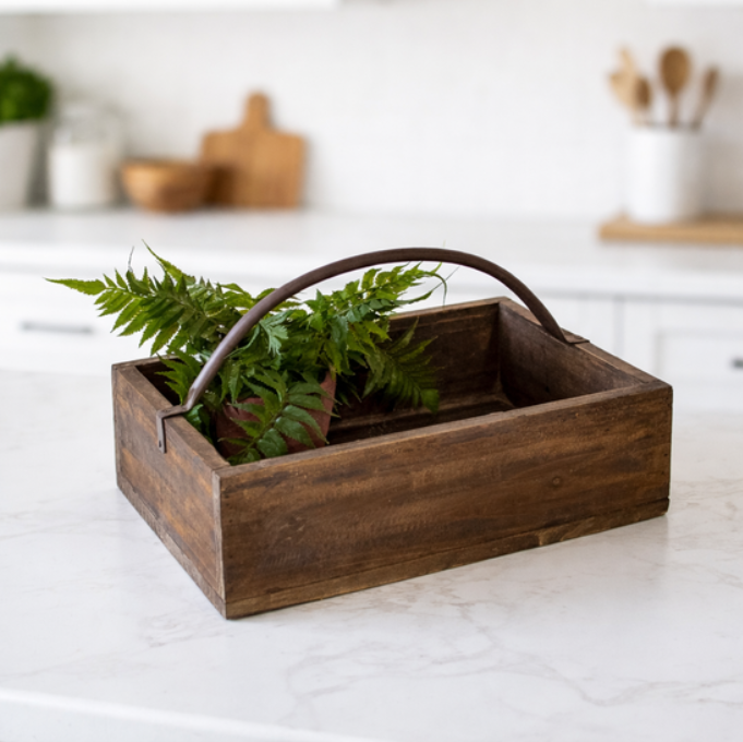 Natural Wood Basket, Feathered Farmhouse