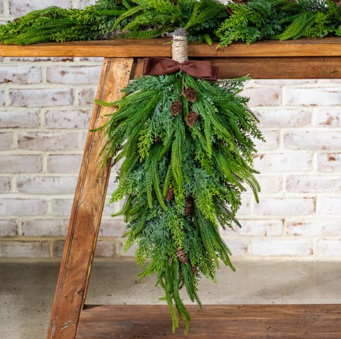 Mixed Green Tear Drop Swag, Feathered Farmhouse