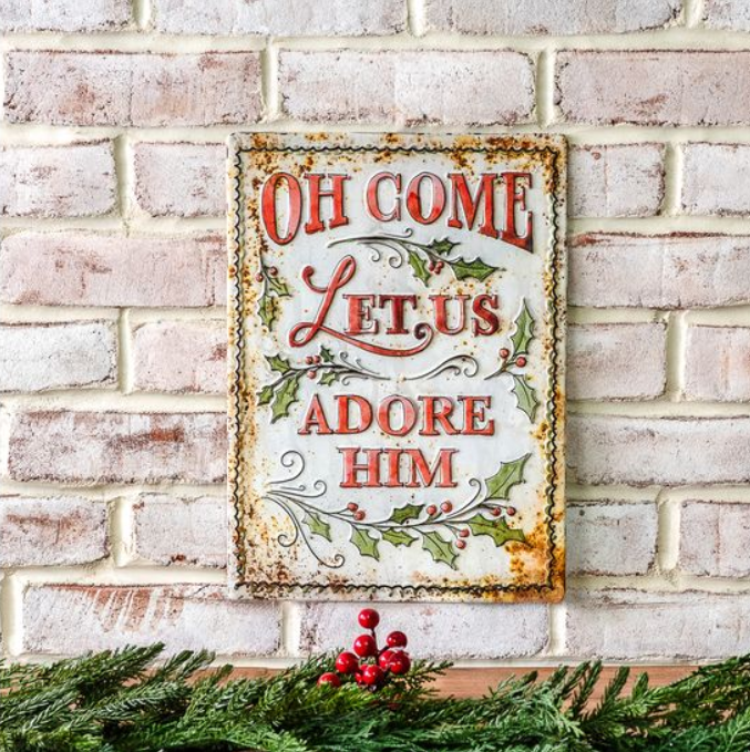 Adore Him Sign, Feathered Farmhouse