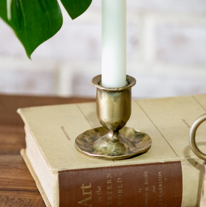 Antique Brass Taper Holder, Feathered Farmhouse