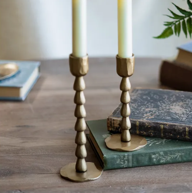 Antique Bead Taper Holder, Feathered Farmhouse