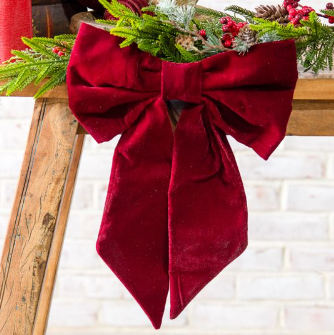 Burgundy Velvet Bow, Feathered Farmhouse