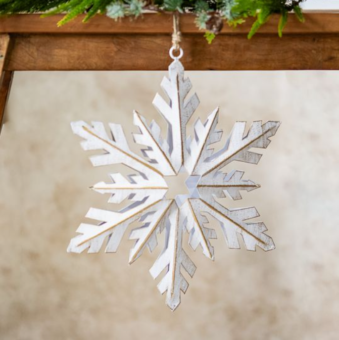 White & Gold Snowflake Hanger, Feathered Farmhouse