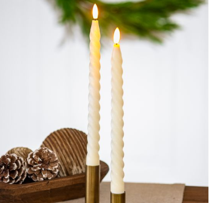 Ivory LED Twist Taper Candle Set