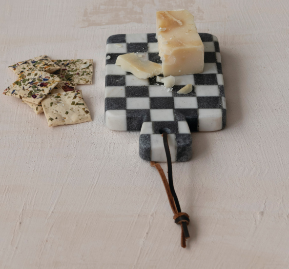 Checkerboard Marble Serving Board, Feathered Farmhouse