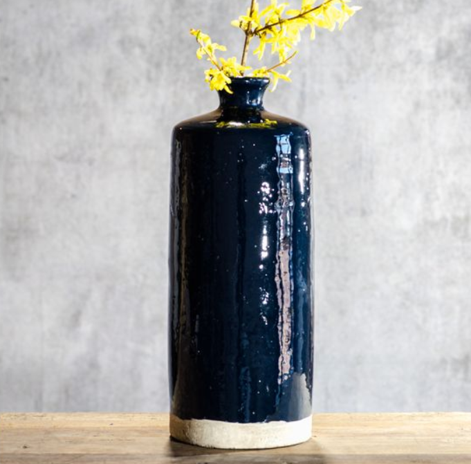 Deep Blue Terracotta Vase, Feathered Farmhouse