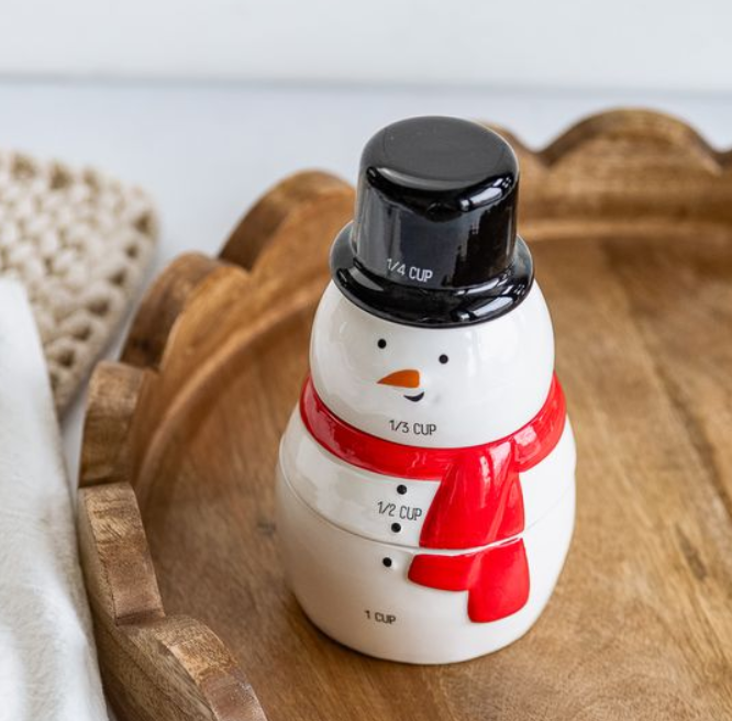 Stacked Snowman Measuring Cups, Feathered Farmhouse