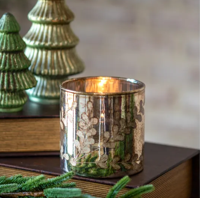 Copper Glass Leaf Candle Jar