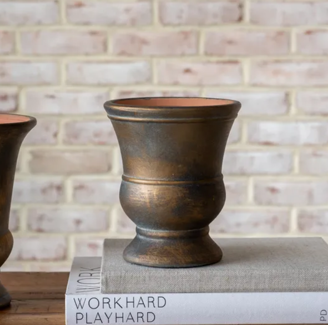 Bronze Urn Planter, Feathered Farmhouse