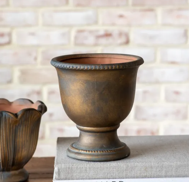 Antique Bronze Urn Planter, Feathered Farmhouse