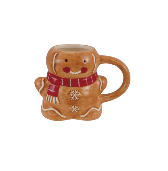 Hand-Painted Ceramic Gingerbread Shaped Mug