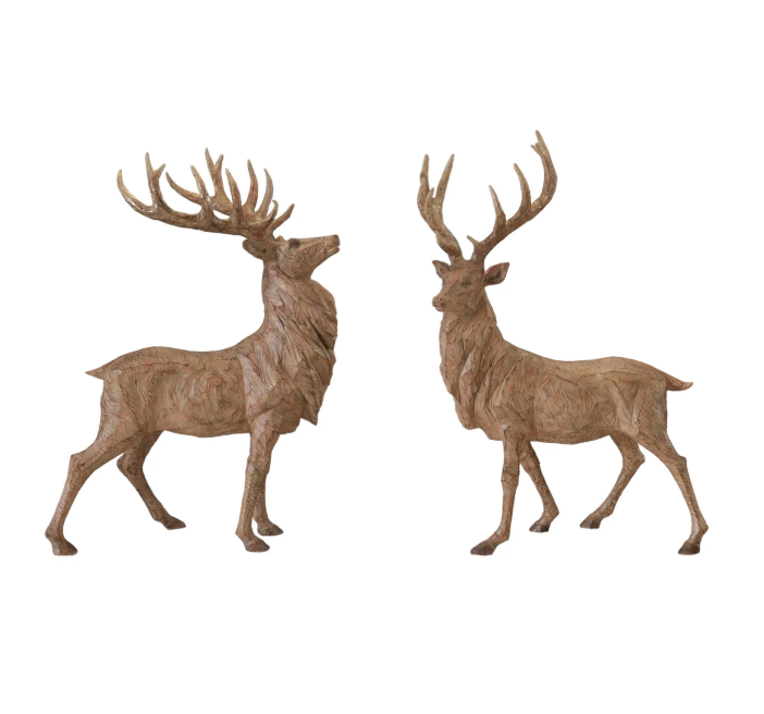 Resin Standing Deer with Brushed Antique Gold Finish Antlers, The Feathered Farmhouse