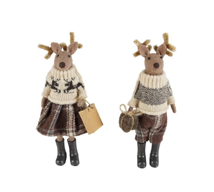Wool Felt Deer in Clothes & Resin Boots with Present, The Feathered Farmhouse