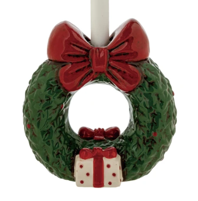 Hand-Painted Ceramic Wreath Shaped Taper Holder with Bow, The Feathered Farmhouse