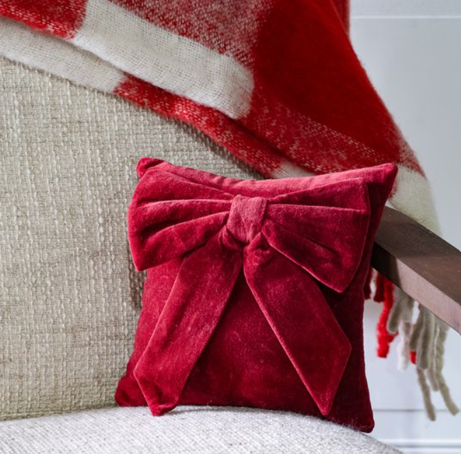 Red Velvet Bow Pillow, The Feathered Farmhouse