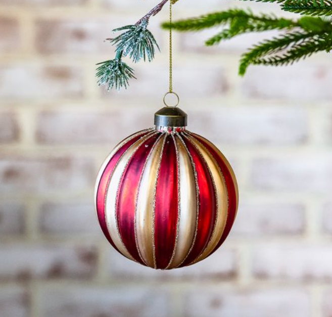 Red + Gold Stripe Ornament, The Feathered Farmhouse