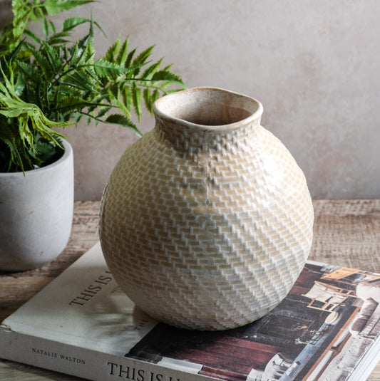 Cream Ball Vase, Feathered Farmhouse