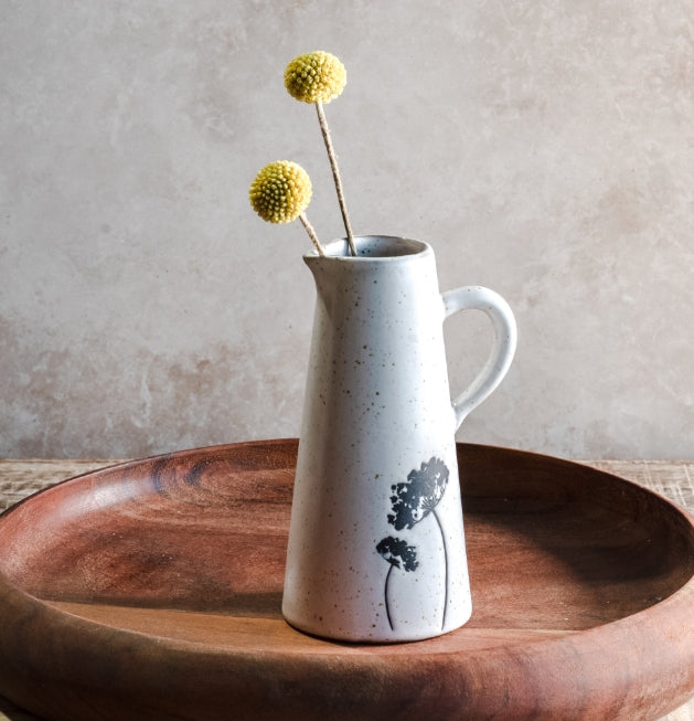 Black + White Hydrangea Pattern Pitcher, Feathered Farmhouse