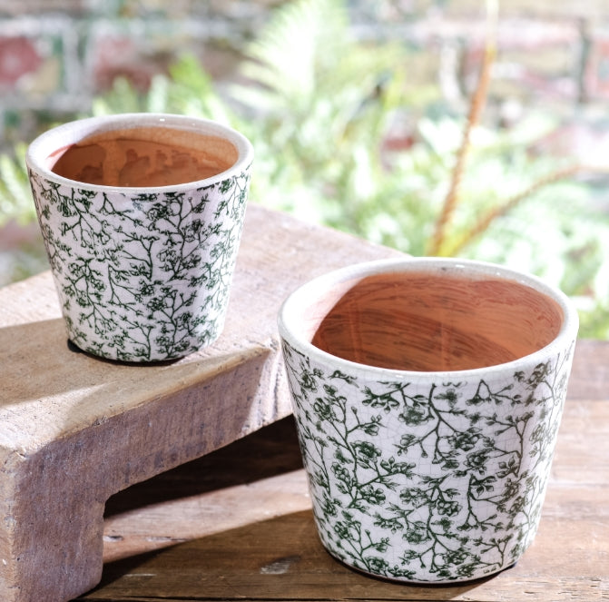 tiny planter pots Green Tiny Flower Print Pots