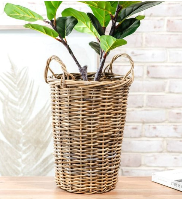 Wicker Basket with Handles, Feathered Farmhouse