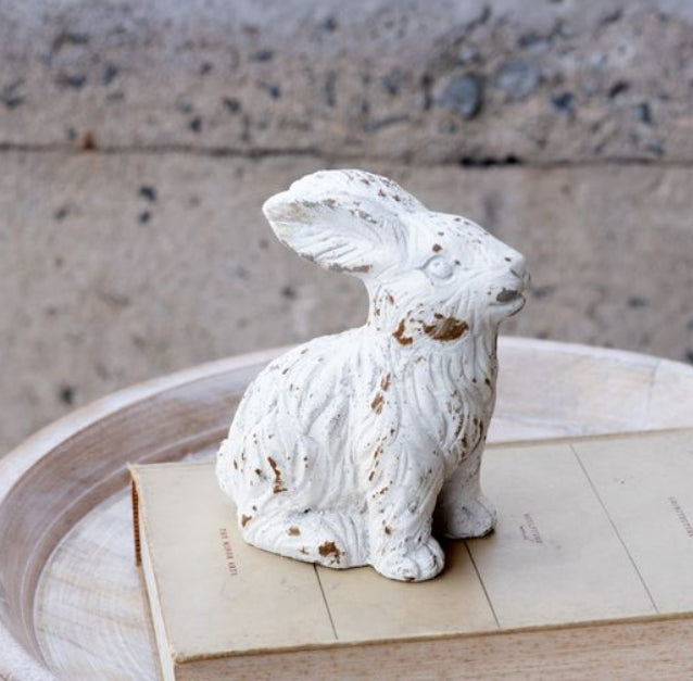 Weathered Cement Rabbit, Feathered Farmhouse