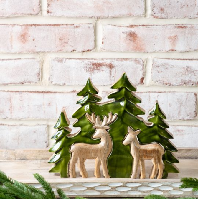 Wood Trees with Cut Deer, Feathered Farmhouse
