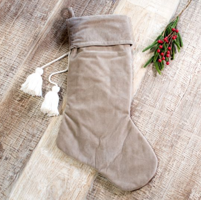 Latte Velvet Stocking, Feathered Farmhouse