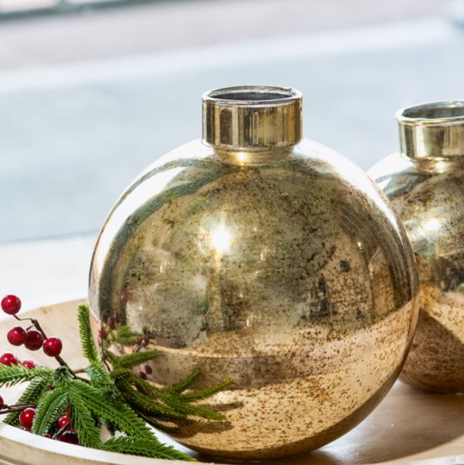 Gold Ball Vase, Feathered Farmhouse