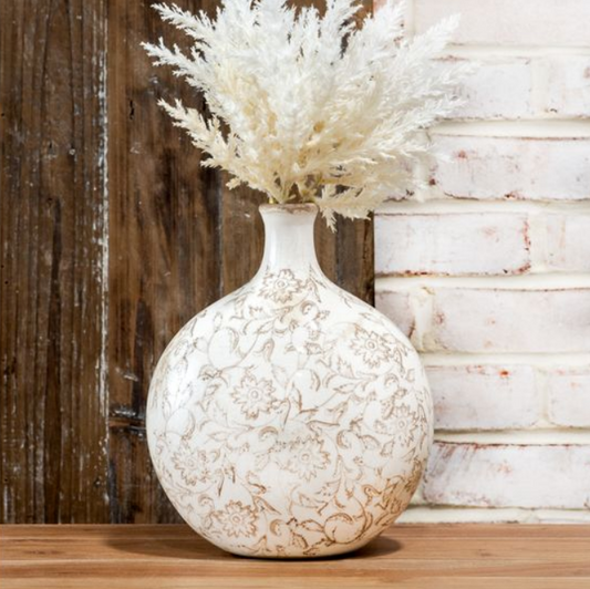 Beige Small Neck Heirloom Vase, Feathered Farmhouse
