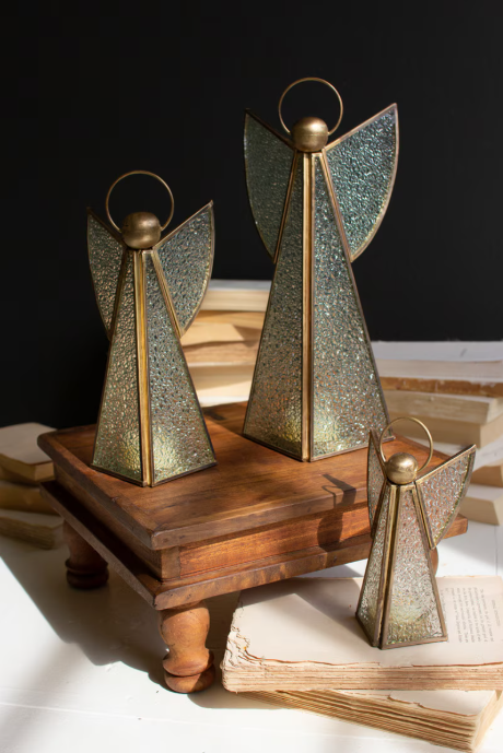 Antique Brass + Glass Angels, Feathered Farmhouse