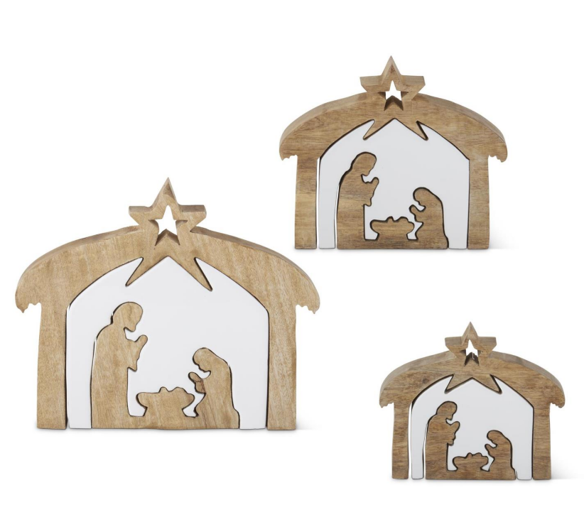 Wood + Enamel Nativity Cutouts, Feathered Farmhouse