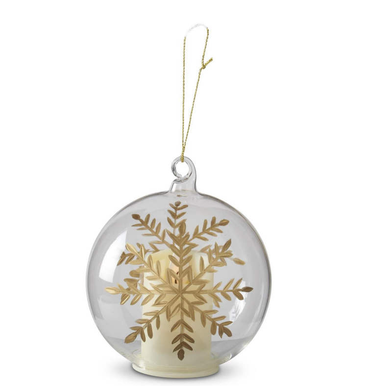 Glass Etched Snowflake Ornament, Feathered Farmhouse