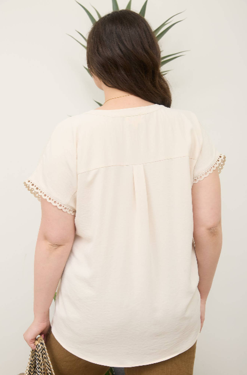 Lace Trim Henley Top, Feathered Farmhouse