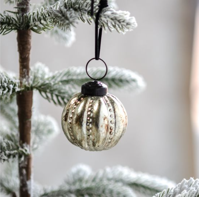 Antique Silver Ball Ornament, Feathered Farmhouse