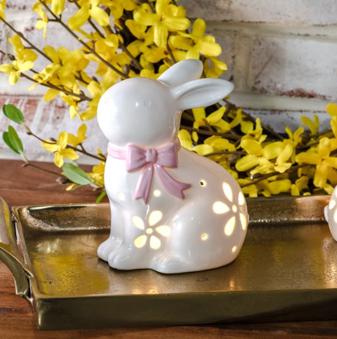 Bow LED Bunny, Feathered Farmhouse