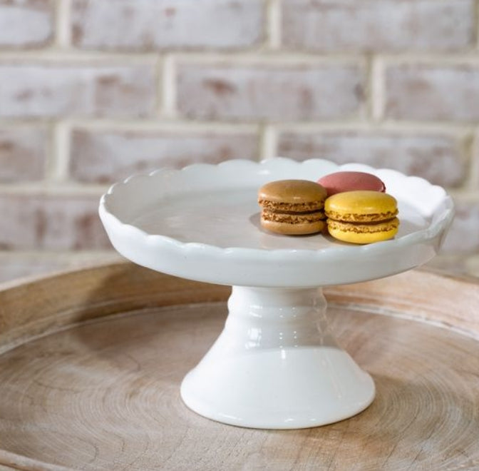 White Scalloped Pedestal, The Feathered Farmhouse